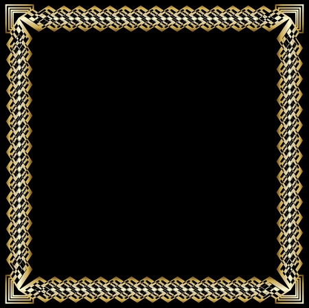 Decorative luxurious golden frame on black background. Square border with 3d embossed effect in art deco style. Elegant template for an announcement, invitation,の写真素材