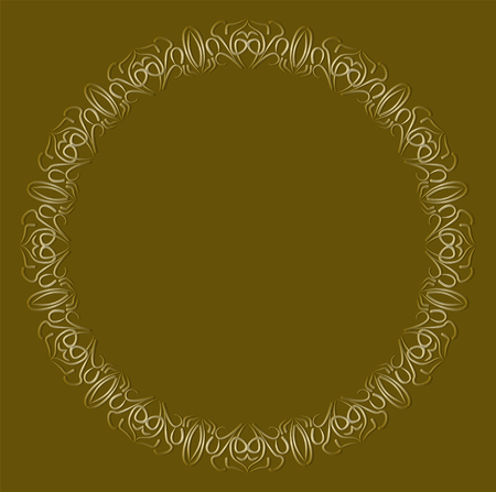 Filigree lace patterns, luxurious art deco design. Golden circle frame on dark golden background. Embossed patterns with 3d effect. Template for announcement, invitation.の写真素材