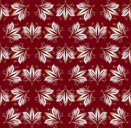 Vintage seamless patterns on dark red background. Fine brocade ornament. Luxurious textile or wrap paper patterns. Retro fabric design.のイラスト素材