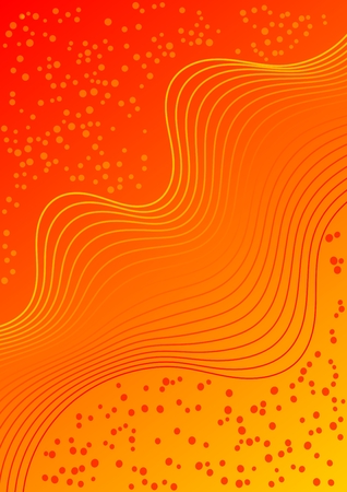 Red and orange gradient background with wavy curves and dots, fiery abstract vertical background, vector illustrationのイラスト素材