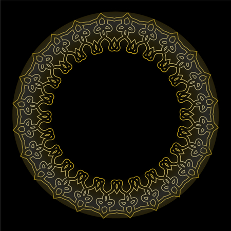 Decorative golden circle frame on black background.Vintage Vector Golden Banners Labels Frames. Calligraphic Design Element. Vector illustrationのイラスト素材