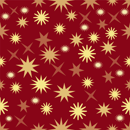 Seamless dark red background with gold stars, christmas background wallpaper, elegant xmas wrap paper, vector designのイラスト素材