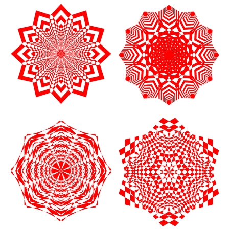 Set of simple geometric design elements, red shapes on white background, collection of beautiful decorative patternsのイラスト素材