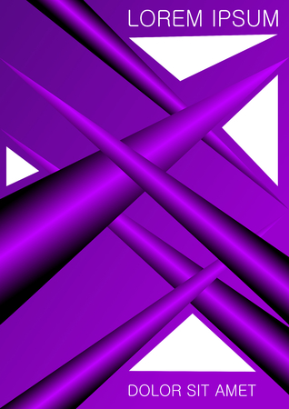 Poster, flyer, leaflet or cover template, violet abstract 3d shapes on white backgroud, headline sample text, trendy purple gradientのイラスト素材