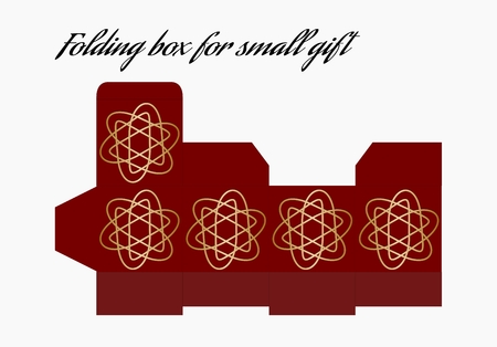 Folding box template, container for small gift, template with print patterns in gold and red design. Vector conceptのイラスト素材