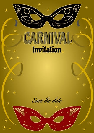 Luxurious ball invitation with vintage lady silhouette on gold gradient backgroundwith golden ribbons and small golden stars, vector templateのイラスト素材