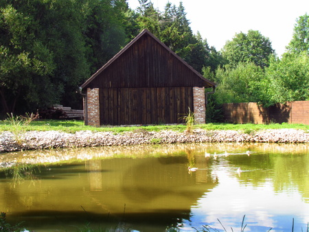 Village Still Life Small barn at the pond on the village squareの写真素材