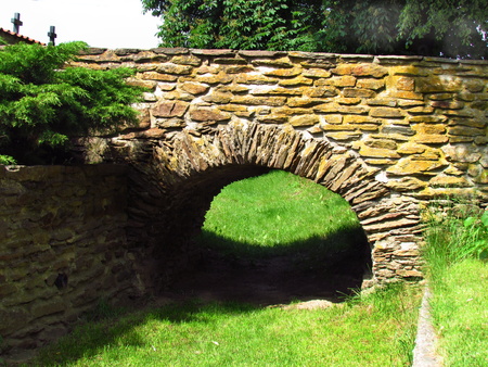 Old stone bridge on the way to the cemetery, Czech republic, Kondrac villageの写真素材