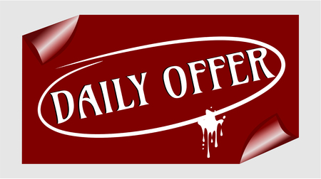 Daily offer banner on dark red paper with rolled corner, oblique inscription in an oval, vector design bannerのイラスト素材