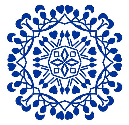 Vintage blue cobalt ceramics design, antique traditional folklore circle patterns in oriental style, vector designのイラスト素材