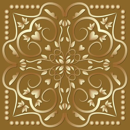 Golden patterns on dark golden background , art deco decorative luxurious tile, vector designのイラスト素材