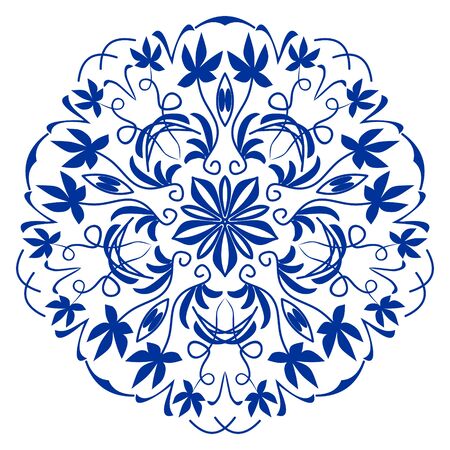 Ornamental circle patterns in Spain or Potruguese styleblue ceramics design,, azulejoのイラスト素材