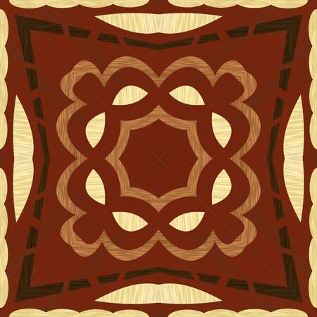 Wooden inlay, light and dark wooden patterns. Veneer textured geometric ornament. Wooden art decoration template. Vector design.のイラスト素材