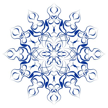 Circle flower blue ceramics design, symmetric cobalt patterns on white background, ceramic in portuguese or spain style, azulejoのイラスト素材