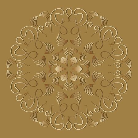 Vintage ornament in luxurious gold design. Circle geometric patterns with 3d embossed effect. Antiquarian motif in art deco styleのイラスト素材
