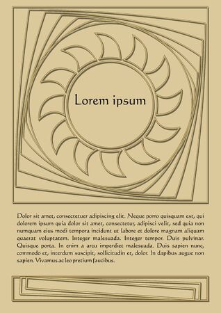 Vector template, flyer in gold design with sun shape, elegant luxurious design, copy-space, sample text, poster, coverのイラスト素材
