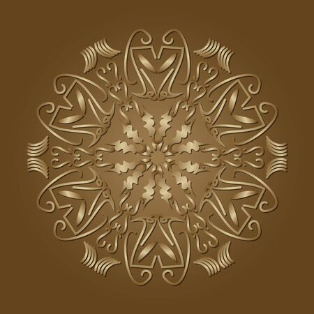 Circle filigree ornament in luxurious gold design. Elegant geometric patterns with 3d embossed effect. Antiquarian motif in art deco styleのイラスト素材