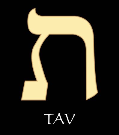 Hebrew letter tav, twenty-second letter of hebrew alphabet, meaning is eternity, gold design on black backgroundのイラスト素材