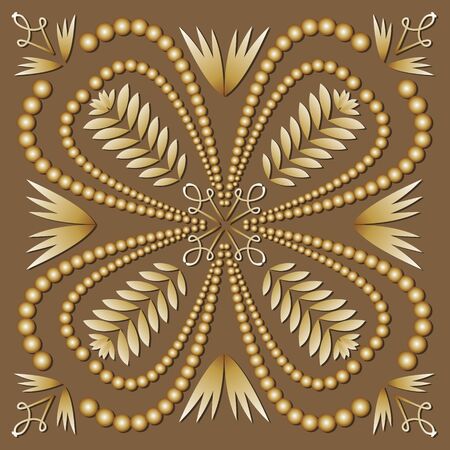 square tile filigree ornament in luxurious gold design. Antiquarian motif in art deco style. Elegant geometric patterns with 3d embossed effect.のイラスト素材