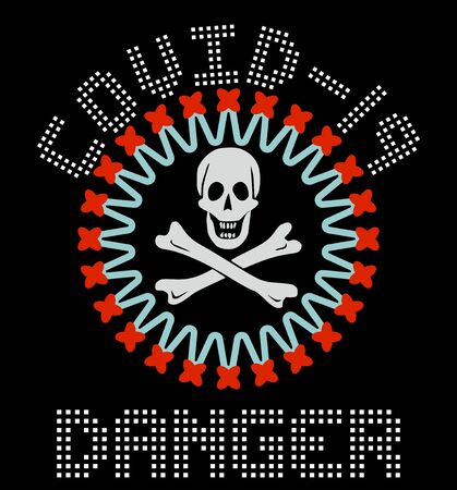 Coroncavirus silhouette with skull symbol and lettering danger, covid-19のイラスト素材