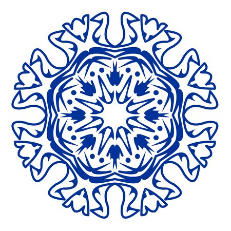 Vintage blue cobalt ceramics design, antique traditional folklore circle patterns in Spain or Potruguese style, azulejo vector designのイラスト素材