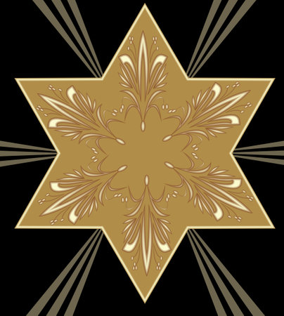 Gold Star of David with embossed ancient ornament on a black background with gold rays. The main religious symbol of Judaism.のイラスト素材