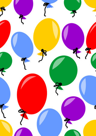 colored inflatable balloons on a white background. Seamless background, pattern for childrens textiles, wrapping paperのイラスト素材