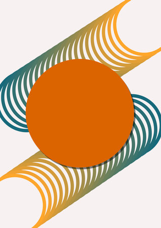 Abstract patterns composed of circles in harmonic muted colors on white background. Orange and dark green design. Minimalist background with copy-space. 2d geometric primitivesのイラスト素材