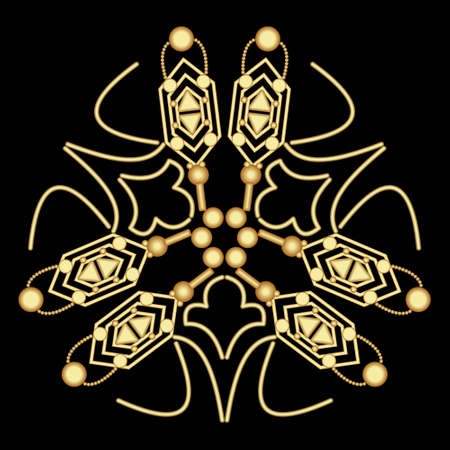 Luxury abstract gold relief ornament on black background. Art deco motif, geometric patternsのイラスト素材