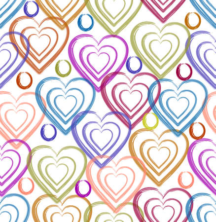 Fine spring pattern of hearts in pastel colors on a white background, watercolor technique, suitable for home textiles, bedding, curtains, abstract seamless backgroundのイラスト素材