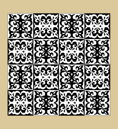 Black and white vintage pattern, fine geometric motifs, checkerboard design, inverted colors, tileable ornamentのイラスト素材