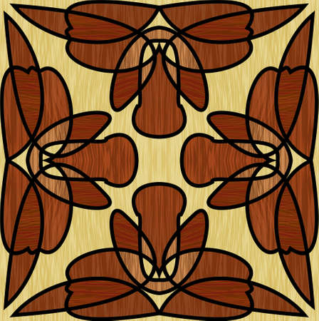 Wooden inlay, ornament made of multicolored wood. square tile. Interior decorative element, furniture decoration, parquet flooring.のイラスト素材