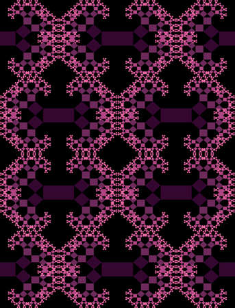 Fractal-inspired background, fractal type Pythagoras tree, shrinking squares connected by their corners, purple patterns on black backgroundのイラスト素材