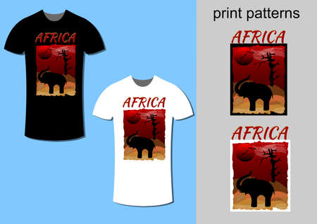 T-shirt design with Africa dessert theme, modified for printing on white or black t-shirt, vector fashion design with included print pictureのイラスト素材
