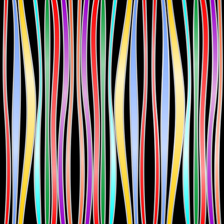 Background with colored vertical wavy stripes. Each bar is bounded by a silver wire, the fill forms a color gradientのイラスト素材