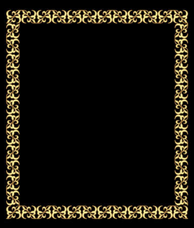 Fine brass square frame in art deco style with 3d effect. Antique gold frame, circular frame on a black background.のイラスト素材