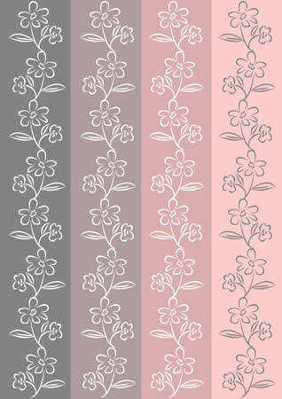 retro flourish patterns with flower motif in vertical strippes, nostalgic colors - gray and pink, victorian wallpaper, vintage ornamentのイラスト素材
