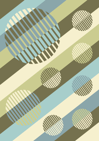 Surreal background made up of oblique stripes that are overlapping circles. Nostalgic retro colors - blue, olive, green, beige.のイラスト素材