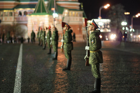 Night rehearsal of Victory parade on red square (26 April 2018)のeditorial素材