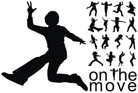high quality traced on the move people silhouettes vector illustrationのイラスト素材