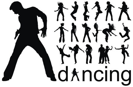 high quality traced dancing people silhouettes vector illustrationのイラスト素材