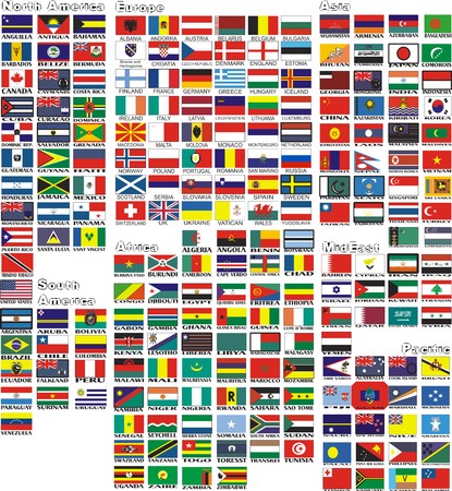 the national flags of all countries of the world separated by continents and reduced by alphabetical orderのイラスト素材