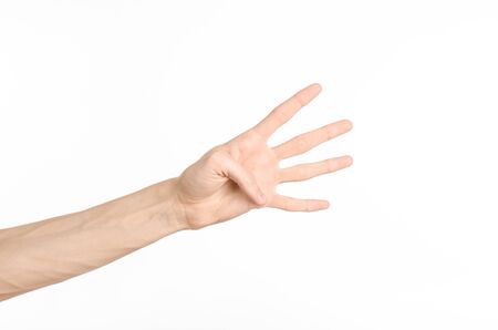 Hand gestures theme: the human hand shows gestures isolated on white backgroundの写真素材