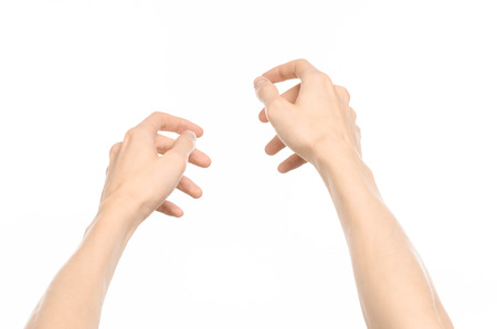 Gestures topic: human hand gestures showing first-person view isolated on white backgroundの写真素材