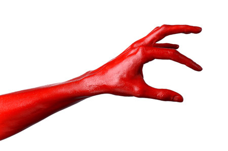 Red hand on white background, isolated, paint