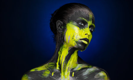 yellow black Makeup Beauty Girl in studio