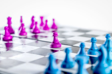 Purple and blue  Pawn chessboard top view isolated in white background