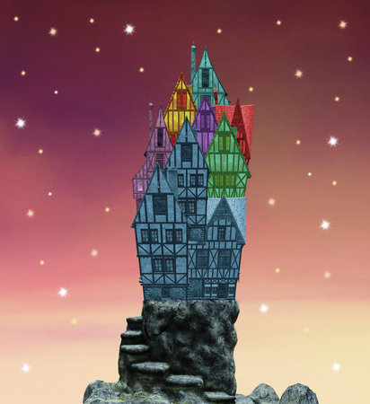 Little town over a rockの写真素材