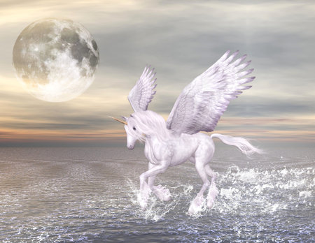 wonderful pegasus gallops through the seaの写真素材