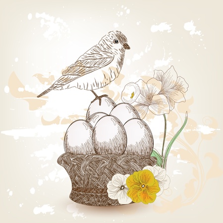 hand drawn easter compositionのイラスト素材